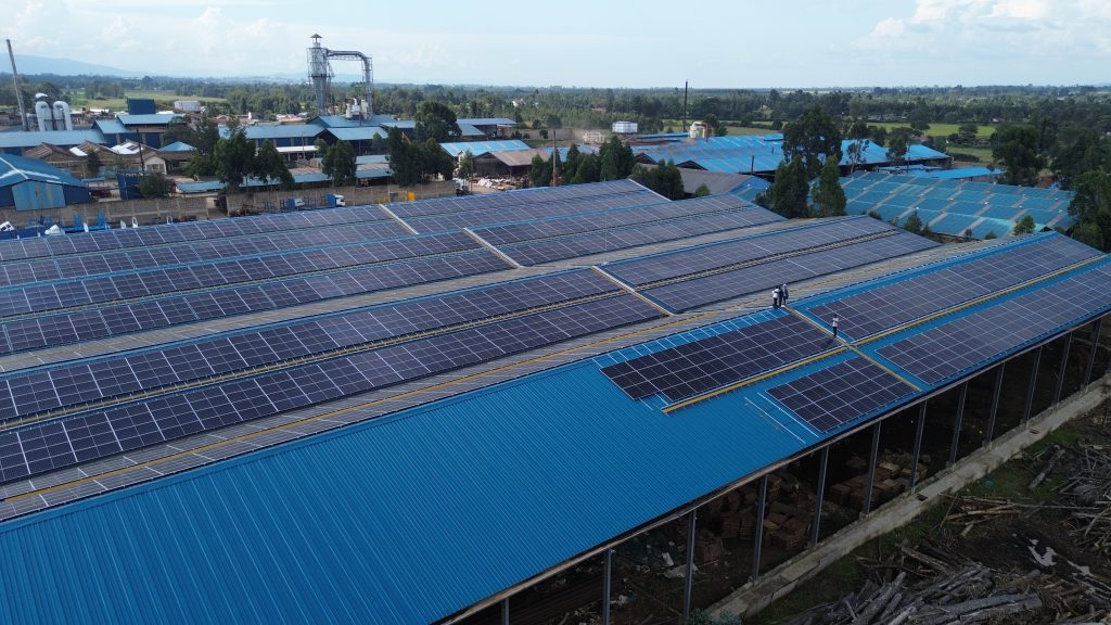 Solar panels on an industrial building