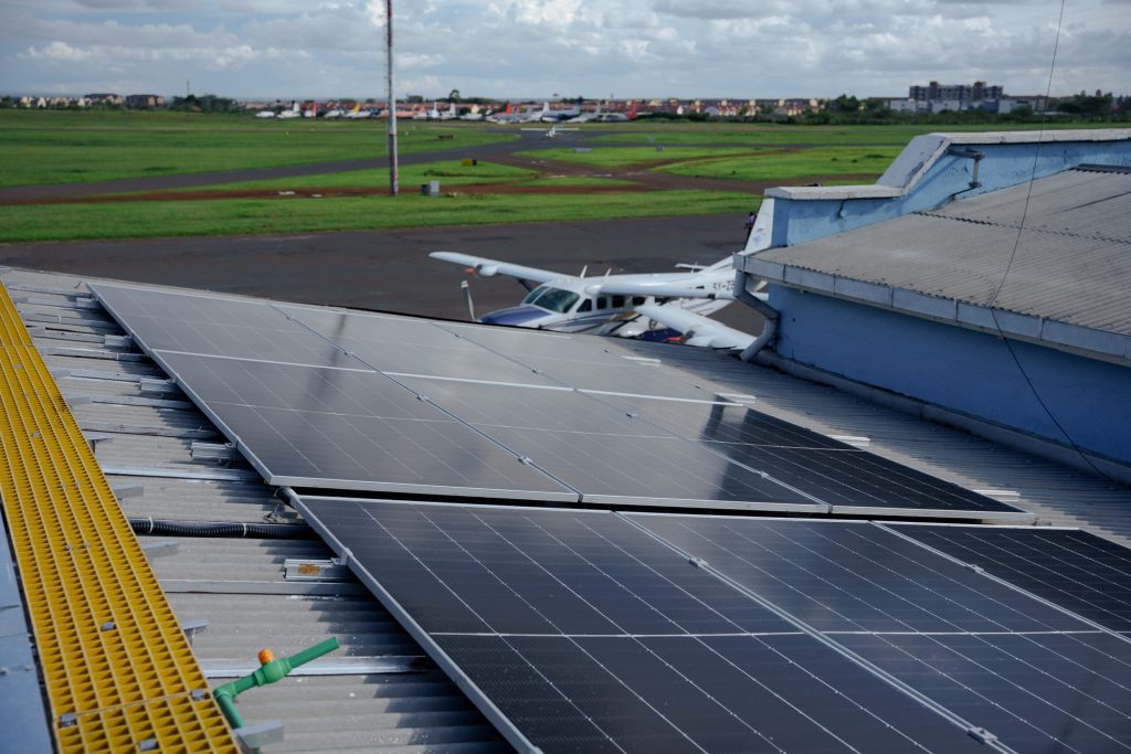 A solar installation by spenomatic solar home solutions on an Air charters company warehouse
